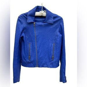 Joe’s jeans, leather cobalt blue women’s jacket